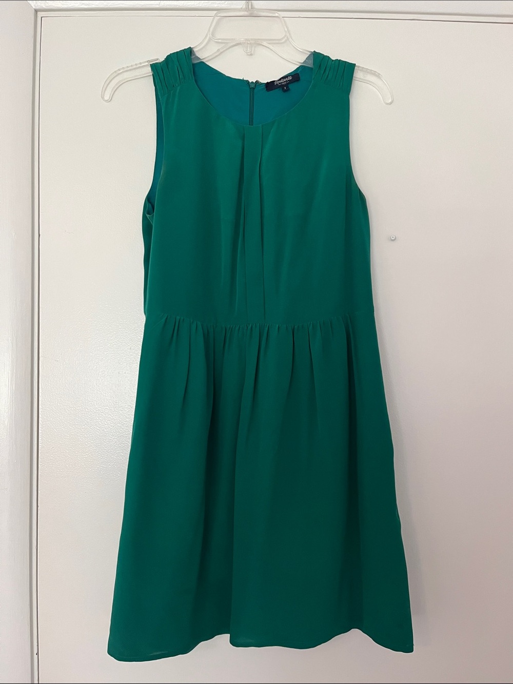 Madewell Silk Emerald Green Sleeveless Pleated Bodice Mini Dress